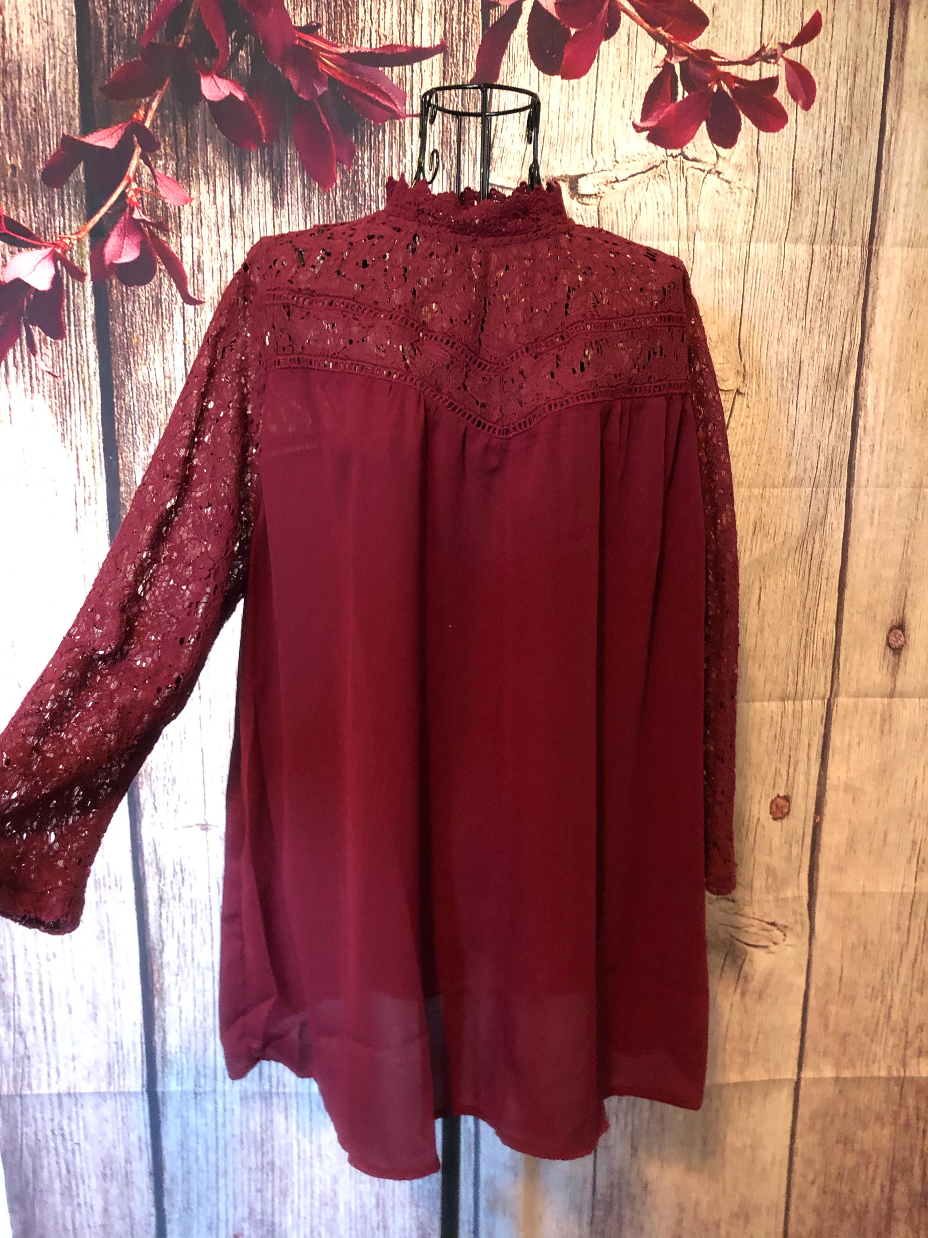 LARGE Burgundy Lace Top